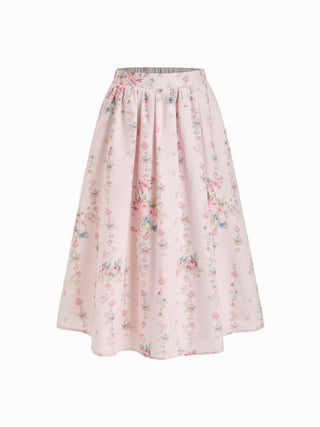 Textured Floral Square Neck Corset Top & Mid Rise Flared Midi Skirt Set