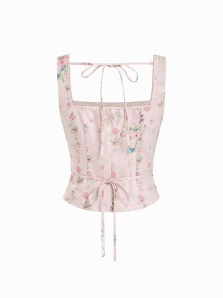Textured Floral Square Neck Corset Top & Mid Rise Flared Midi Skirt Set