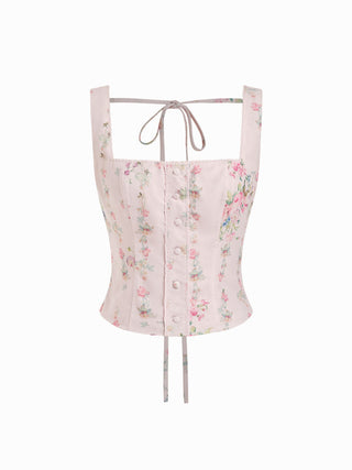 Textured Floral Square Neck Corset Top & Mid Rise Flared Midi Skirt Set
