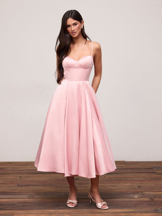 Satin Sculptural Sweetheart Flared Cami Maxi Dress