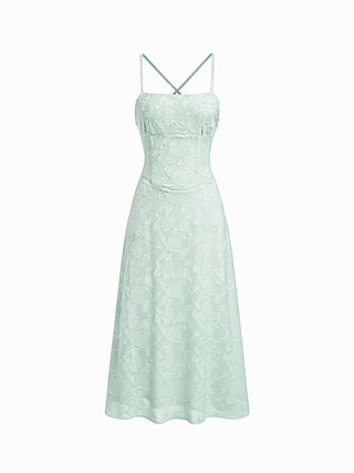 Jacquard Floral Tie Back A-line Maxi Dress