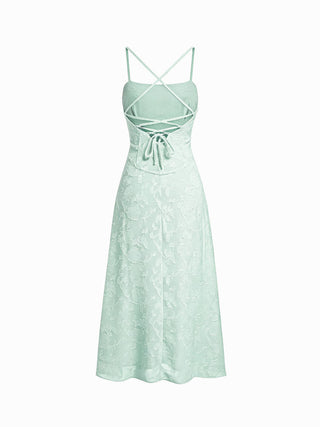 Jacquard Floral Tie Back A-line Maxi Dress