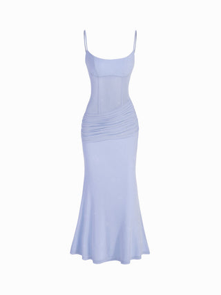 Mesh Sculptural V-neck Pleated Corset Glitter Bobycon Maxi Dress