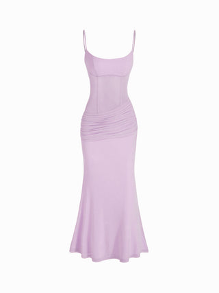 Mesh Sculptural V-neck Pleated Corset Glitter Bobycon Maxi Dress