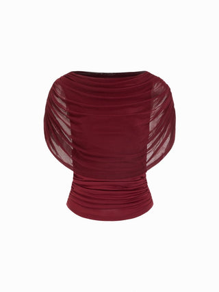 Knit Boat Neck Ruched Bolero Top