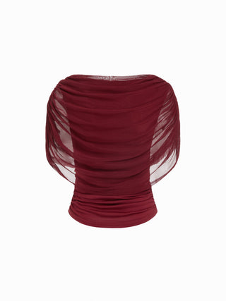 Knit Boat Neck Ruched Bolero Top