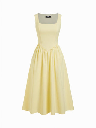 Wedding Wedding Guest Dress wedding guest wedding special occasion dresses Woven Linen-blend Square Neck Ruffle Midi Dress For Vacation
