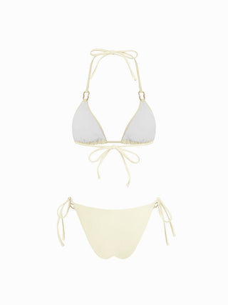 Halter Neckline Ring Linked Triangle Tie Side Bikini Set With Metal Ring Detail Sarong