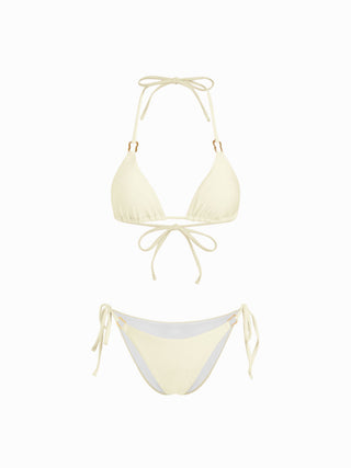 Halter Neckline Ring Linked Triangle Tie Side Bikini Set With Metal Ring Detail Sarong