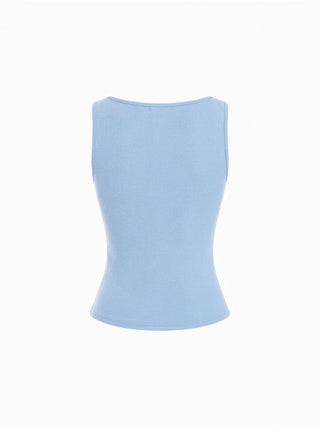 Cotton Scoop Neck Button Front Asymmetrical Hem Crop Top