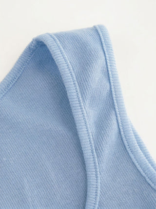 Cotton Scoop Neck Button Front Asymmetrical Hem Crop Top