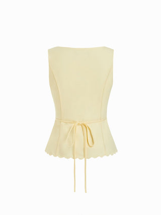 Linen-blend Sleeveless Curved Hem knotted Top & A-line Mini Skirt Set