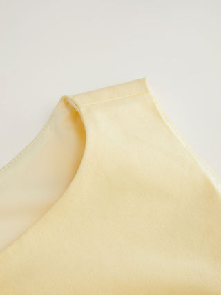 Linen-blend Sleeveless Curved Hem knotted Top & A-line Mini Skirt Set