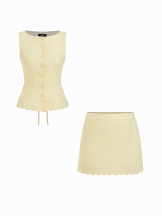 Linen-blend Sleeveless Curved Hem knotted Top & A-line Mini Skirt Set