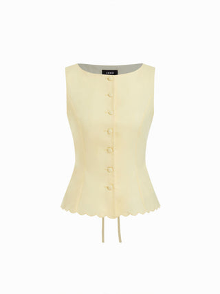 Linen-blend Sleeveless Curved Hem knotted Top & A-line Mini Skirt Set