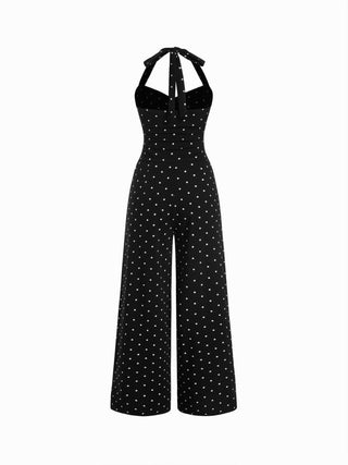 High Stretch Cotton-blend V-neck Ruched Wide Leg Jumpsuit
