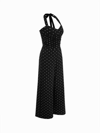 High Stretch Cotton-blend V-neck Ruched Wide Leg Jumpsuit