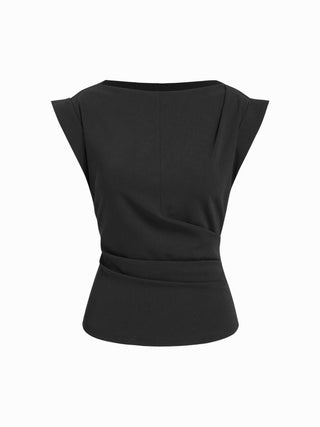 Jersey Boat Neck Ruched Crop Top
