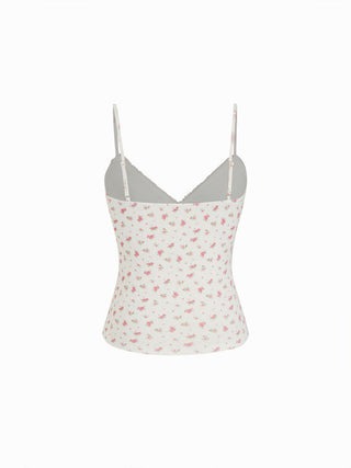 Cotton-blend Floral V-neck Lace Trim Cami Top