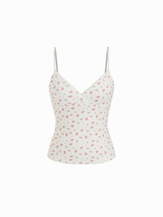 Cotton-blend Floral V-neck Lace Trim Cami Top