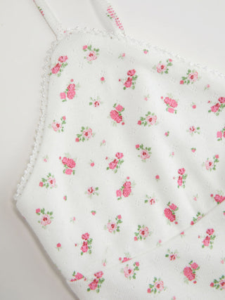 Cotton-blend Floral V-neck Lace Trim Cami Top