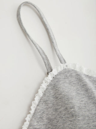 Cotton-blend V-neck Lace Trim Ruched Bowknot Cami Top