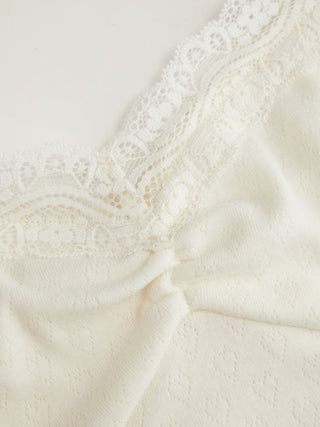 Pointelle Scoop Neck Ruched Lace Trim Lettuce Hem Cami Top
