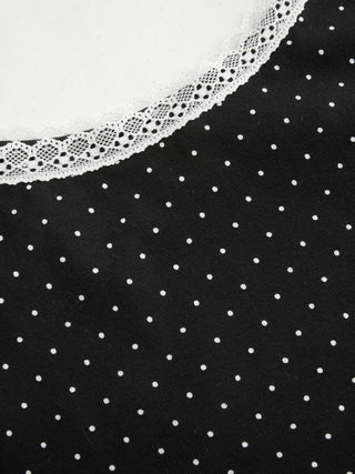 Cotton-blend Polka Dot Scoop Neckline Lace Trim Cami Top