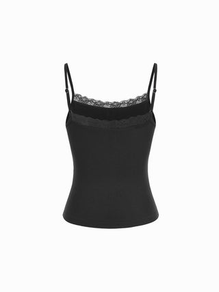Lace Panel Ruched Henley Cami Top