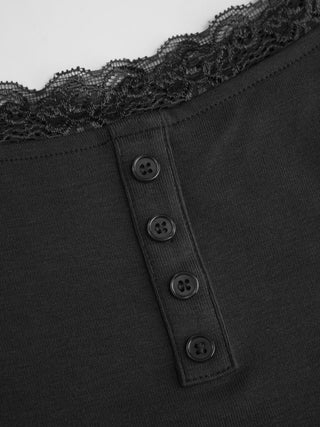 Lace Panel Ruched Henley Cami Top