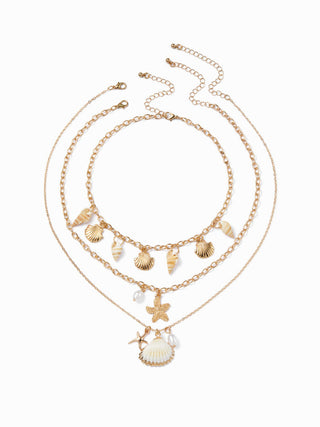 SHELL & STARFISH PENDANT LAYERED NECKLACE For Party/Clubbing Vacation Beach