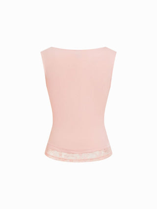 High Stretch Boat Neck Lace Panel Crop Top
