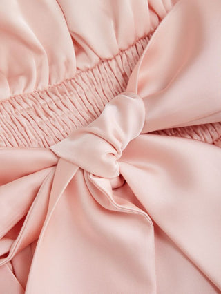 Satin Off-shoulder Lace Ruffle Belted A-line Mini Dress