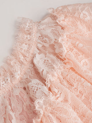 Satin Off-shoulder Lace Ruffle Belted A-line Mini Dress