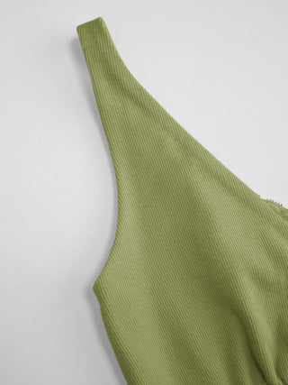 Cotton V-Neck Lace Panel Tank Top