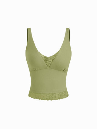 Cotton V-Neck Lace Panel Tank Top
