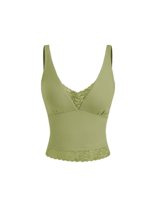 Cotton V-Neck Lace Panel Tank Top