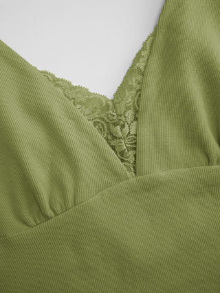 Cotton V-Neck Lace Panel Tank Top