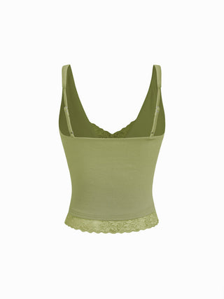 Cotton V-Neck Lace Panel Tank Top