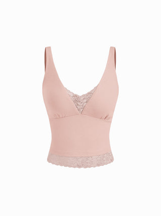 Cotton V-Neck Lace Panel Tank Top
