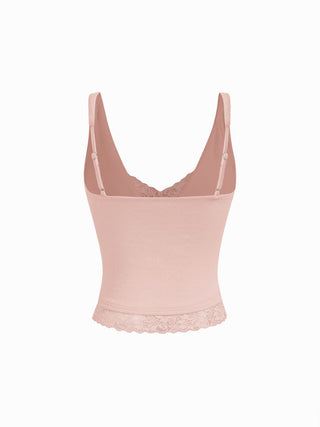 Cotton V-Neck Lace Panel Tank Top