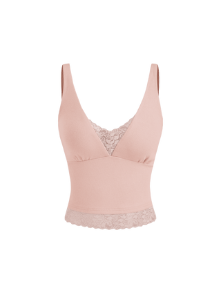 Cotton V-Neck Lace Panel Tank Top