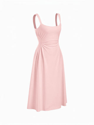 Scoop Neck Ruched A-line Midi Dress