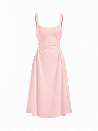 Scoop Neck Ruched A-line Midi Dress