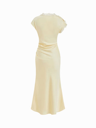 Satin Lace Trim Split Mermaid Maxi Dress