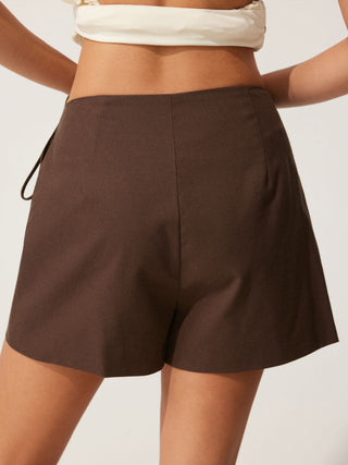 Linen-blend Wrap Front A-line Split Mini Skort