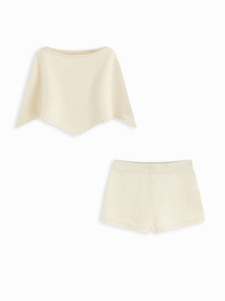 Knit Boat Neck Cloak Top & Lettuce Trim Shorts Set