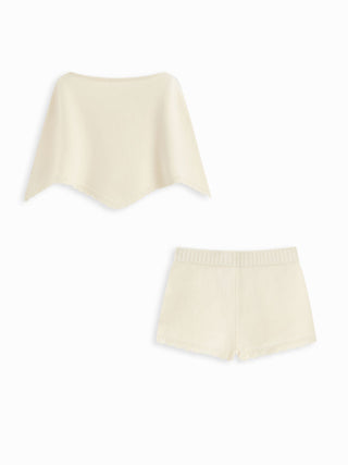 Knit Boat Neck Cloak Top & Lettuce Trim Shorts Set