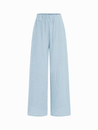 Texture Boat Neck Asymmetrical Hem Top & Mid Rise Straight Leg Trousers Set