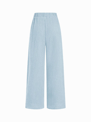 Texture Boat Neck Asymmetrical Hem Top & Mid Rise Straight Leg Trousers Set
